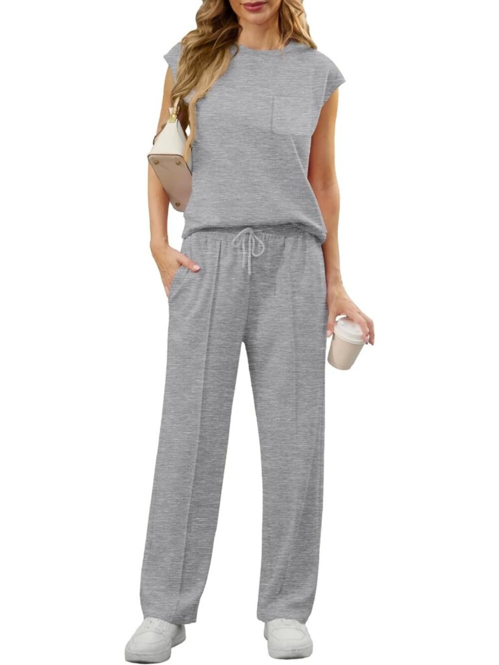 Chic 2-Piece Summer Lounge Set for Women | Sleeveless Wide Leg Tracksuit with